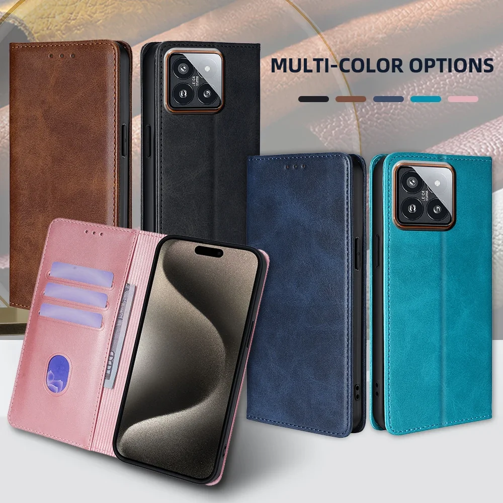 Gefenis Business Leather Flip Phone Case For Xiaomi 14 13 13T Pro 13 Ultra Lite Magnetic Case Cover Stand Wallet Case For Mi 14
