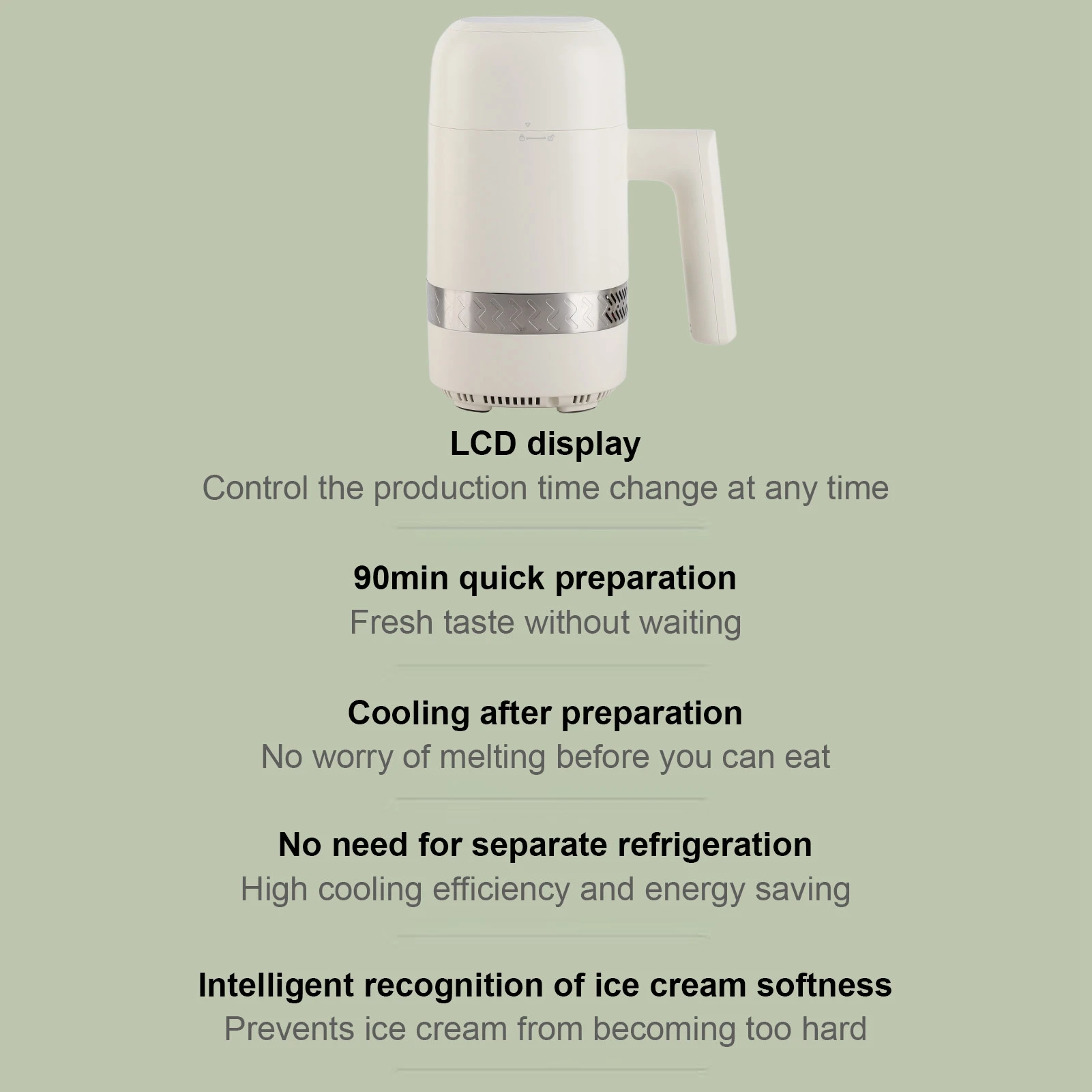 Automatic Ice Cream Maker 60W 300ML Efficient ABS Aluminium Alloy Low Noise Ice Cream Machine 100-240V 12V for Kitchen