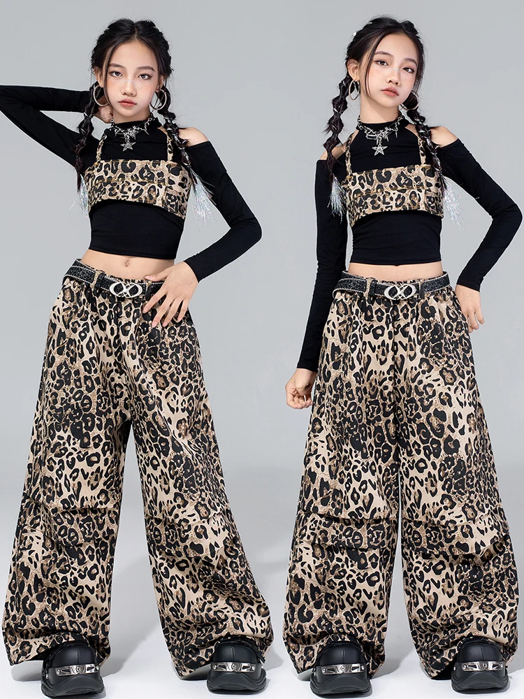 2025 الفتيات ملابس رقص الجاز K-Pop عرض مسرحي الملابس ليوبارد طباعة أداء الزي شفل السراويل موضة الشارع الشهير 4591 #6