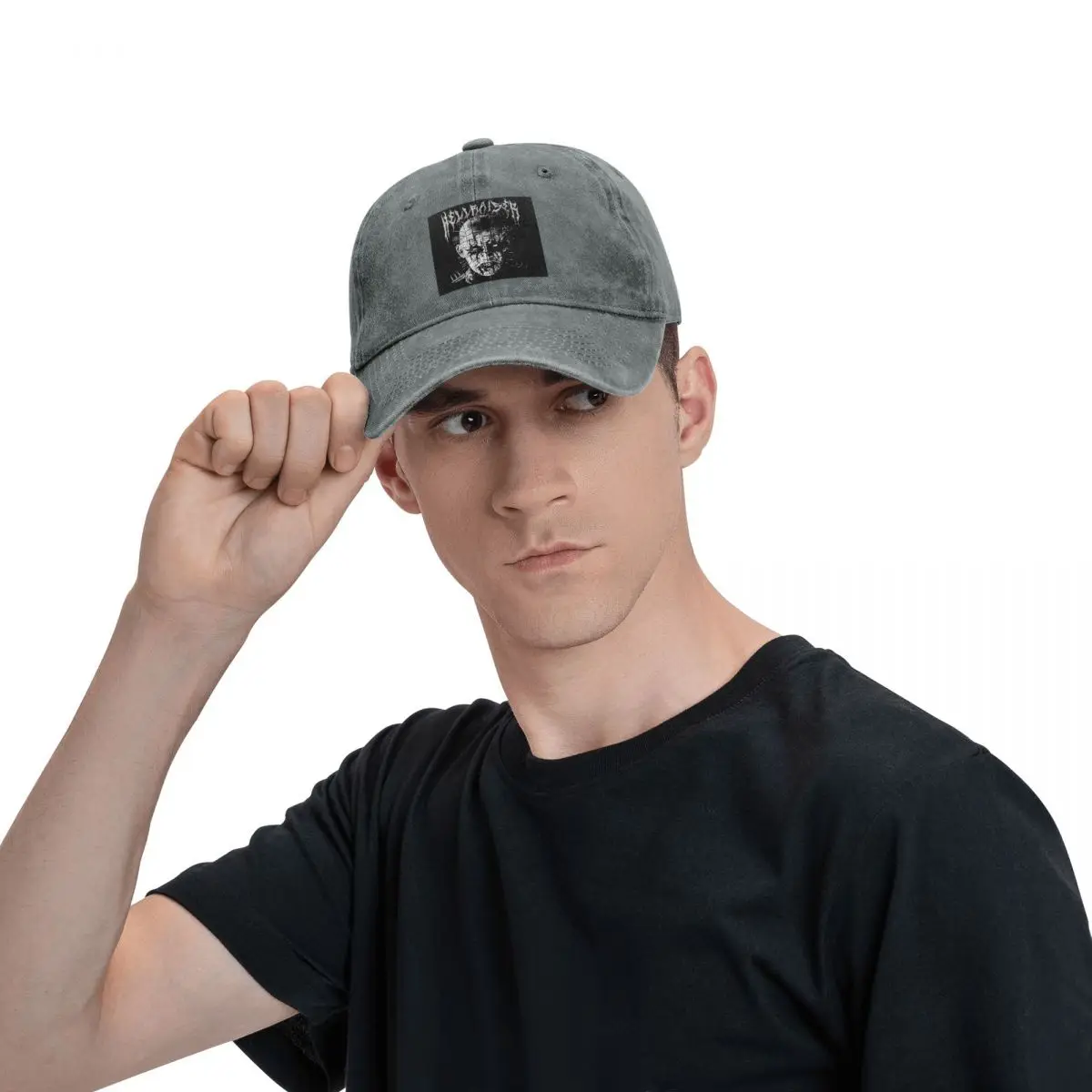 Black Metal Pinhead Graphic Baseball Caps Fashion Denim Fabric Hats Outdoor  Hip Hop Baseball Cowboy Hat for Unisex