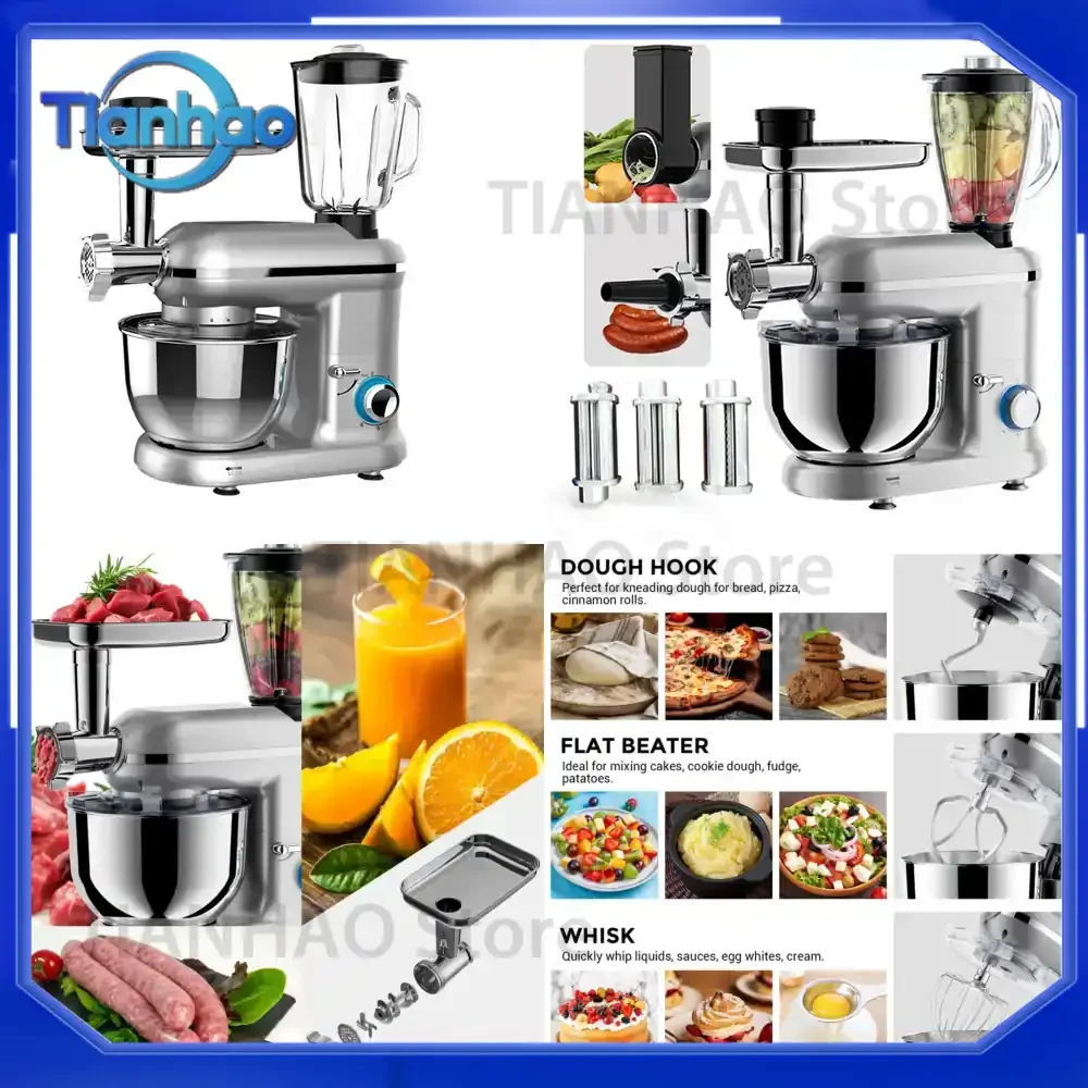 6L Multifunctional Stand Mixer for Baking and Cooking – 3-in-1 Dough Kneader Meat Grinder and Sausage Stuffer with Heavy-Duty