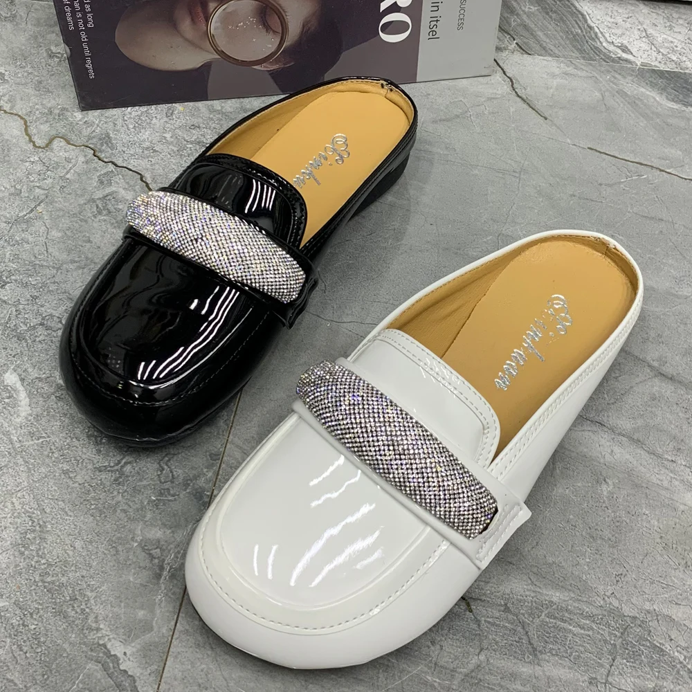 Summer Women Slippers Bliing Shoes Shoes For Women Casual Flats Slippers Plus Size Patent Leather Half Slippers Fashion Sandals