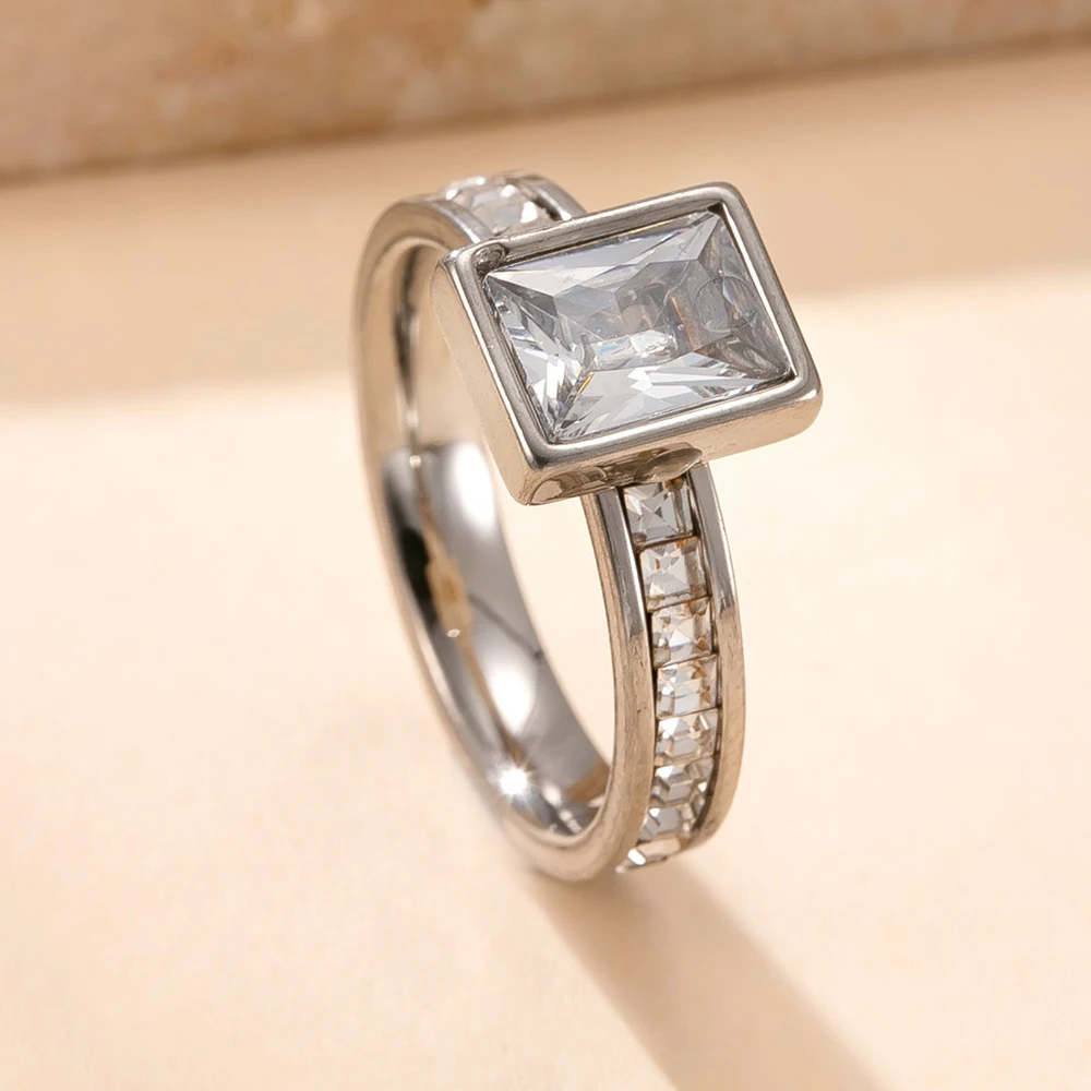 클래식 레트로 이중 레이어 지르콘 반지 여성용 스테인리스 스틸 18k 금도금 웨딩 반지 엄마와 연인을 위한 선물 참