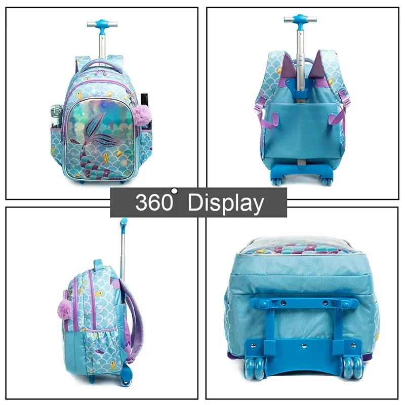 Children Rolling School Backpack Set Wheeled Schoolbag Kids Backpack with Insulated Lunch Bag and Pencil Case for Boys and Girls