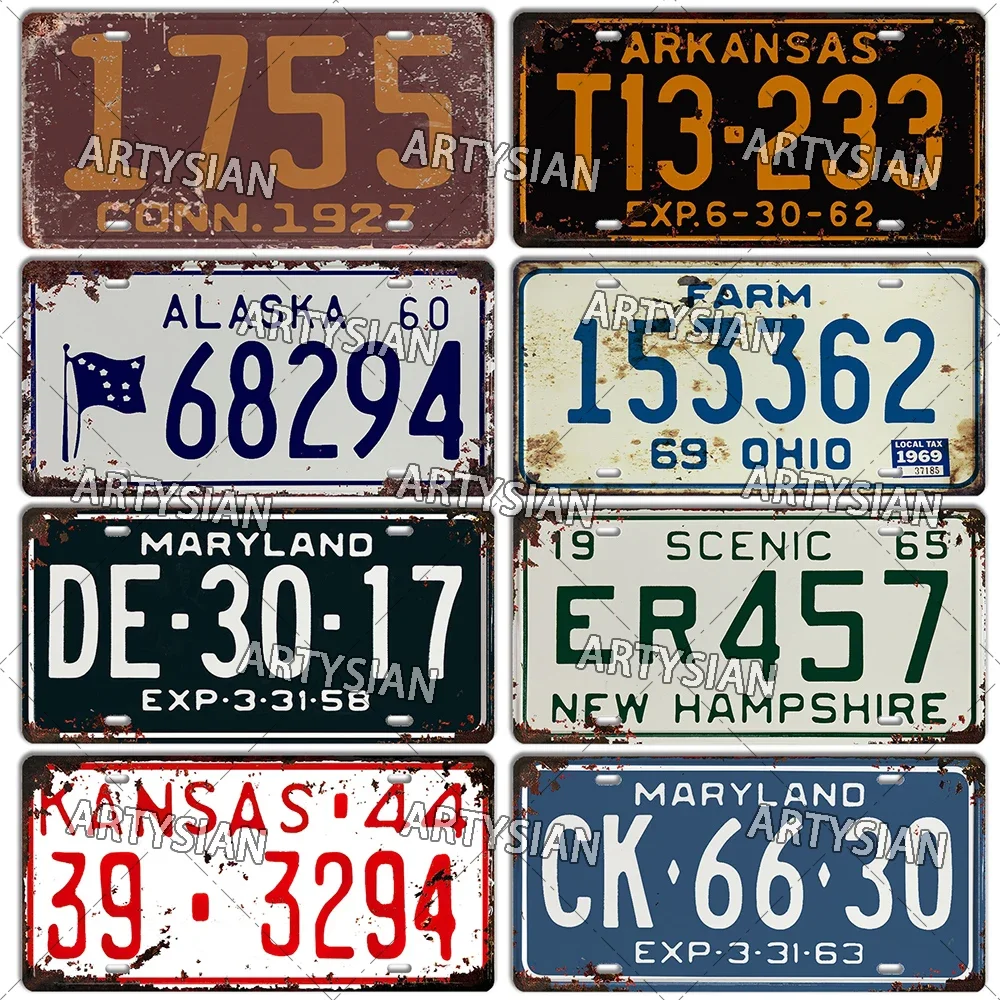 US State Retro Metal Plaque Truck Vehicle Trailer Tractor Number Plate Metal Sign New Hampshire Vermont Delaware Georgia Arkans