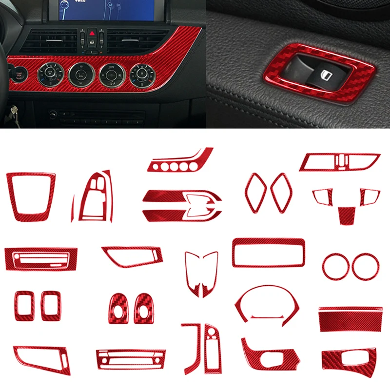 

For BMW Z4 E89 2009-2016 Red Carbon Fiber Car Steering Wheel Panel Center Console Panel Gear Panel Sticker Interior Accessories