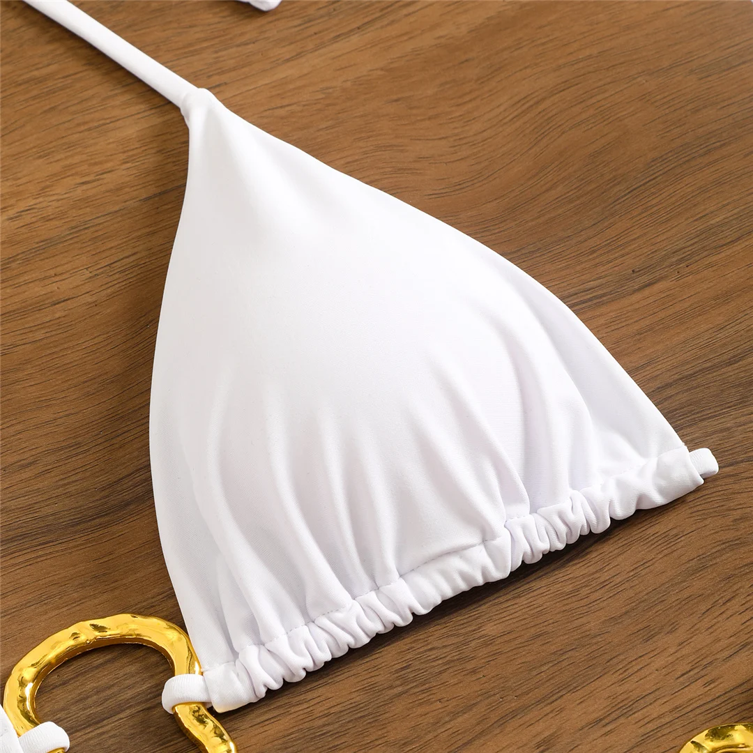 Mit Rock, Neckholder, Metallring, Bikini, Damen-Badebekleidung, Damen-Badeanzug, dreiteiliges Bikini-Set, gepolsterter Badeanzug, Badeanzug, Schwimmanzug V7068 – Detail 13