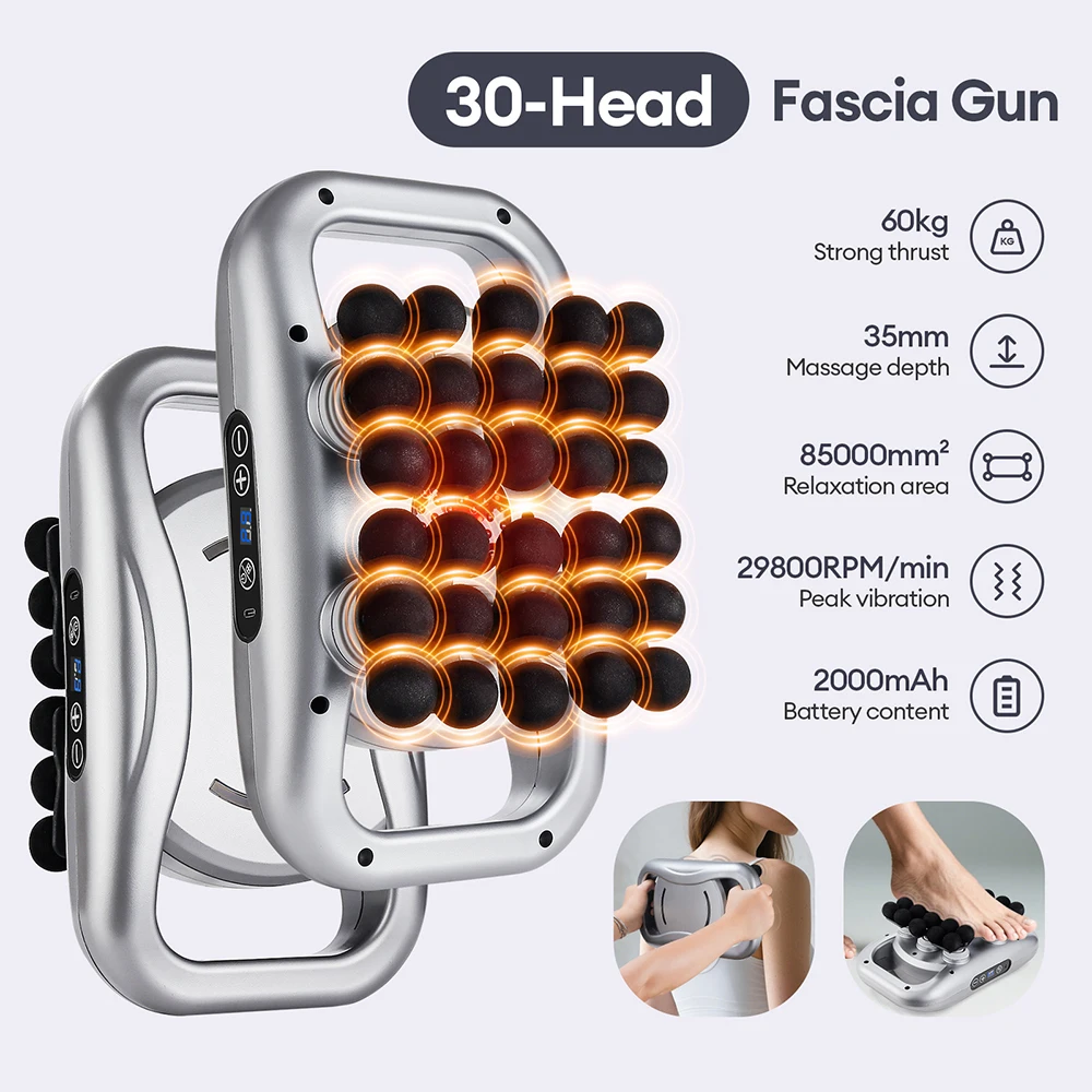 

30 Massage Heads Massage Gun Deep Tissue Muscle Professional High Quality Wireless Frequency Vibration Red Light Masajeador
