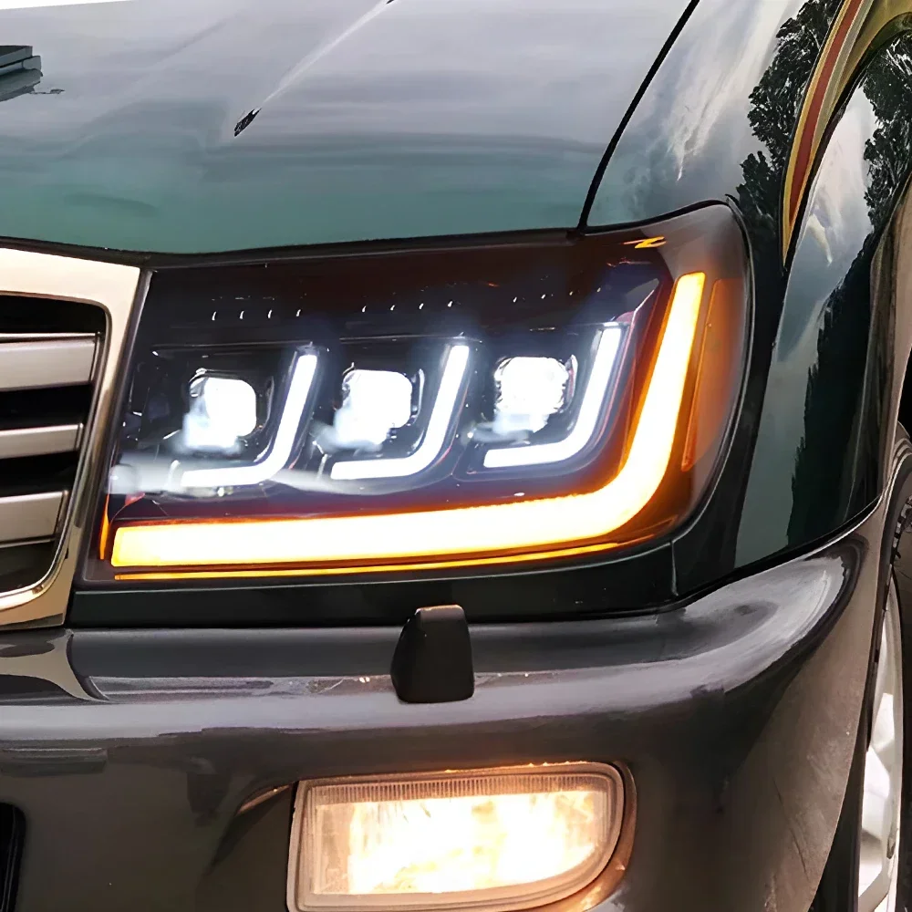 

Автомобильные передние фонари для Toyota Land Cruiser LC100 1998-2007, обновленная сборка автомобильных фар, светодиодный проектор, 3-объектив, аксессуары для инструментов
