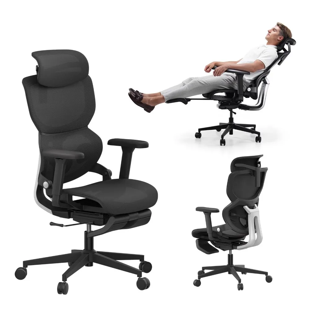 

Q3-MT Ergonomic Office Chair with Footrest Home Office Ergonomic Chair with Soft Rubber Lumbar Support Extra Large 2D Headrest