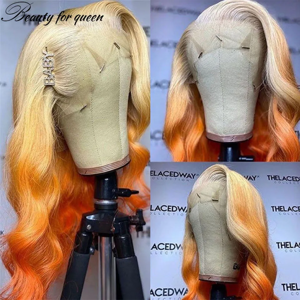 Ginger 613 Orange Body Wave Transparent Lace Front Wigs 180 Density Pre Plucked Brazilian Colored Human Hair Wig High Quality view 4
