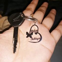 Aço inoxidável nome personalizado Keychain, Corrente chave do coração criativo, Presente personalizado família