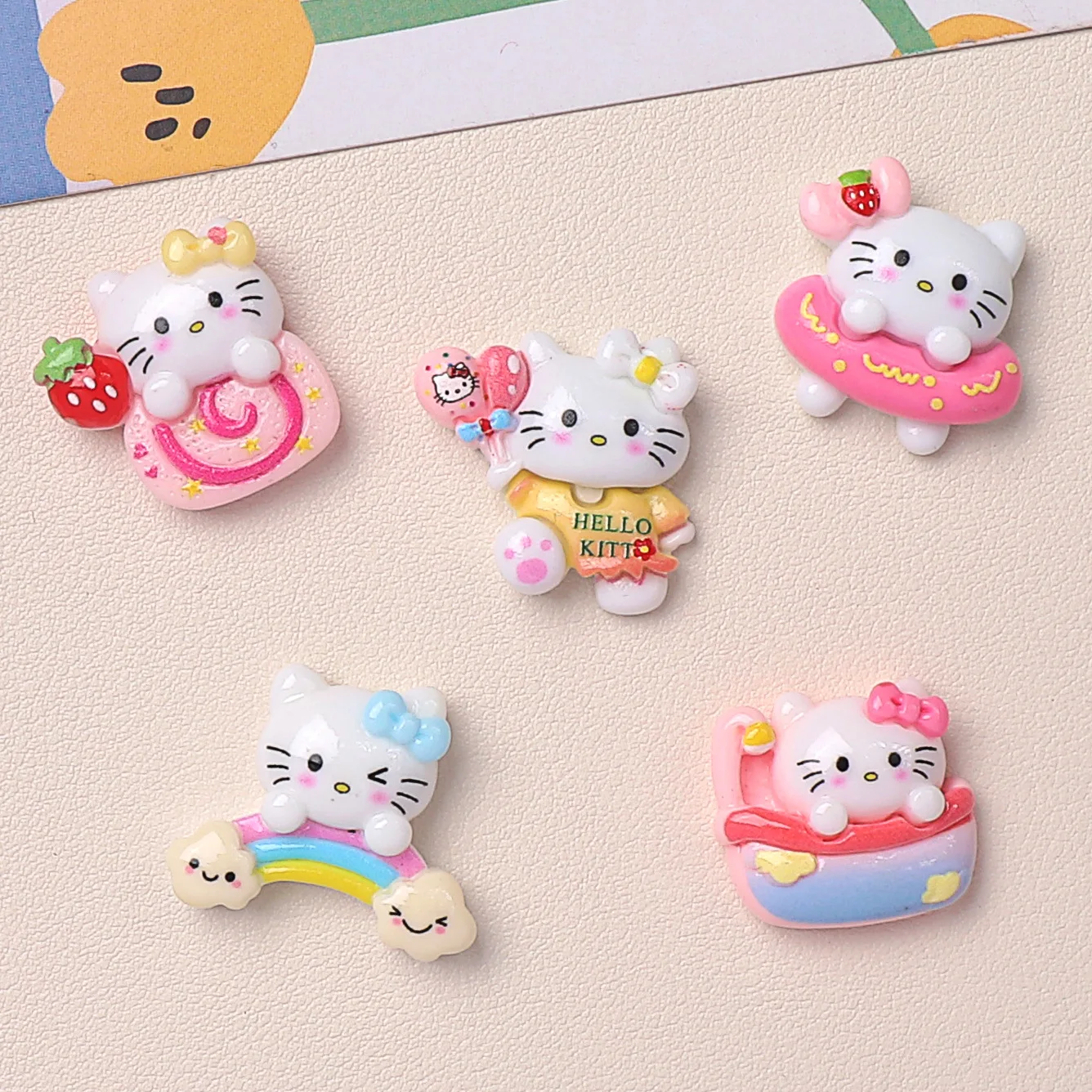 5pcs miniso cute hello kitty cartoon resin flatback cabochons for diy jewelry making handmade crafts materials