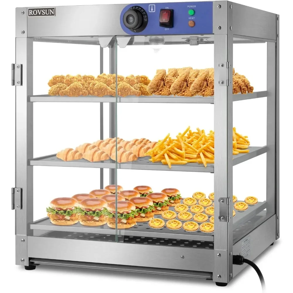 3-Tier Food Warmer, 800W Commercial Food Warmer Display Electric Countertop Food Pizza Warmer with LED Lighting