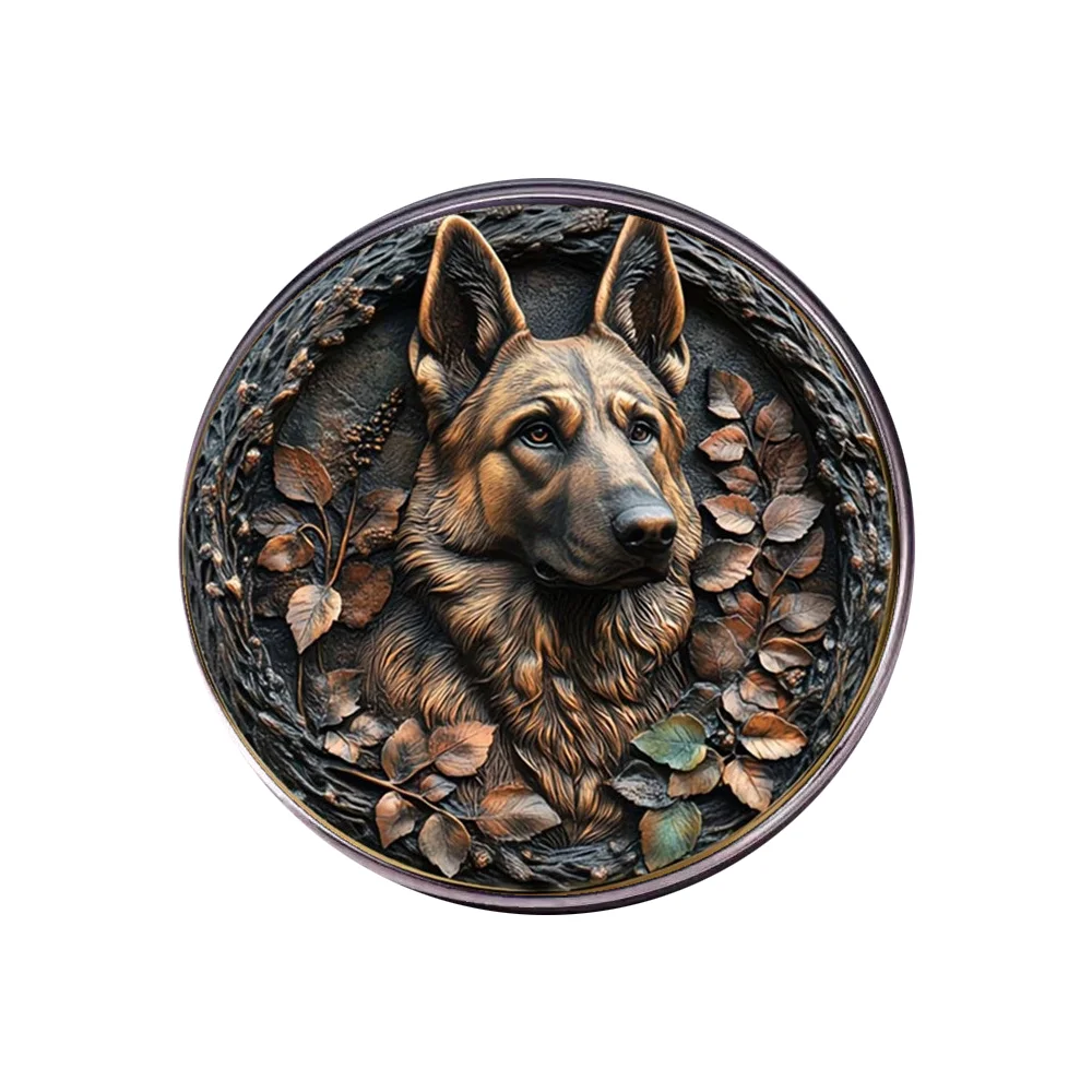 Flat Glass German Shepherd Brooch Stainless Steel Retro Relief Dog Pin for Jackets