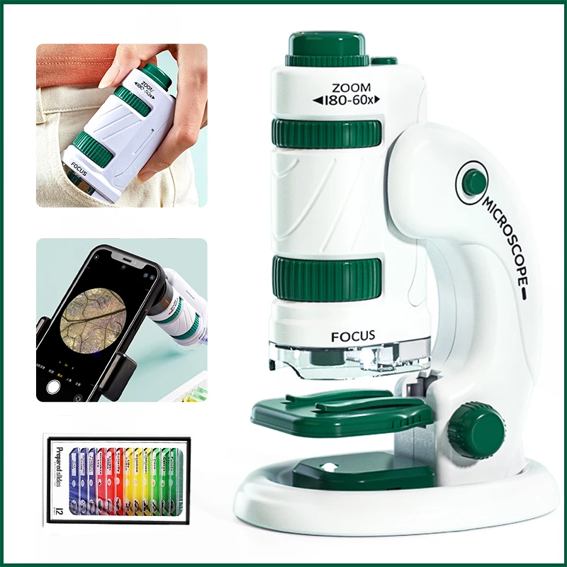 

Детский школьный научный лабораторный набор 60-180x Карманный ручной микроскоп со светодиодной лампой обучающие игрушки для детей подарок