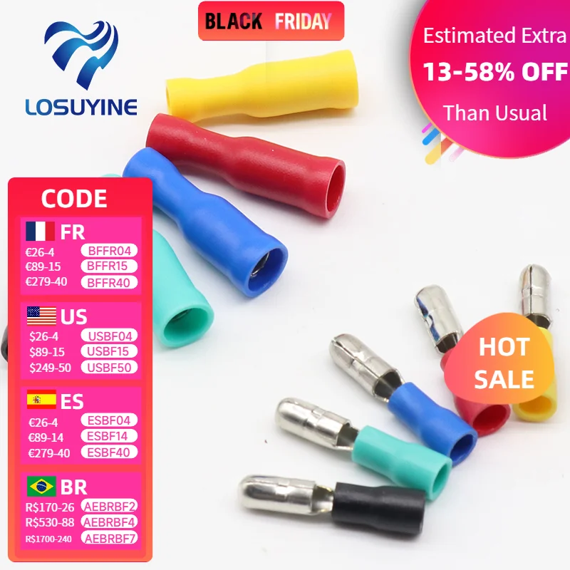 

Female and Male Insulated Electric Connector Crimp Bullet terminal for 22~16 AWG Audio Wiring