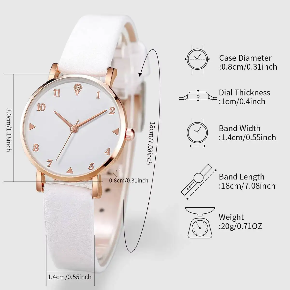 ساعة كوارتز نسائية بقرص عربي ، سوار جلدي ، مجموعة مجوهرات ماسية ، موضة ، بدون صندوق ، طقم 6