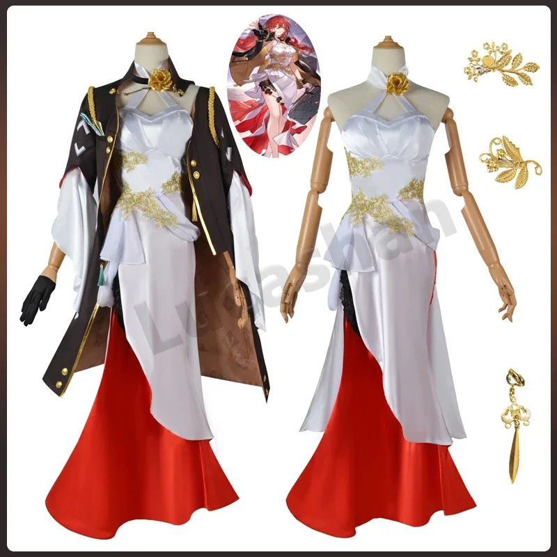 Honkai Star Rail Himeko Cosplay Costume Red Wig Earring Necklace Sexy Evening Dress For Women Buckle Dresses Game Anime Uniform