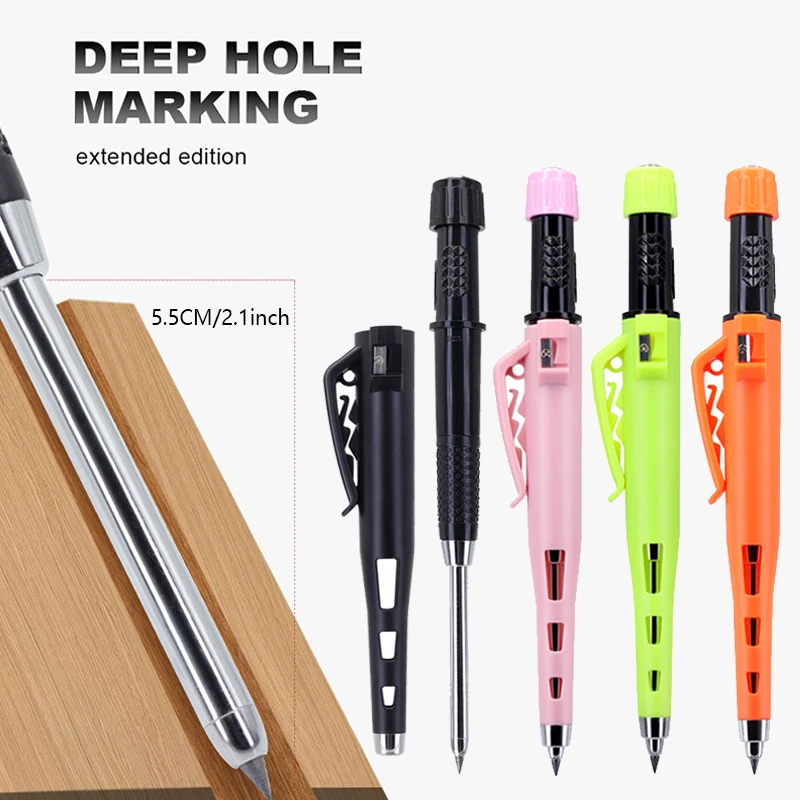 Carpenter Mechanical Marking Pencil with Built-in Sharpener Deep Hole Marker Pen Woodworking Construction DIY Marking Tool