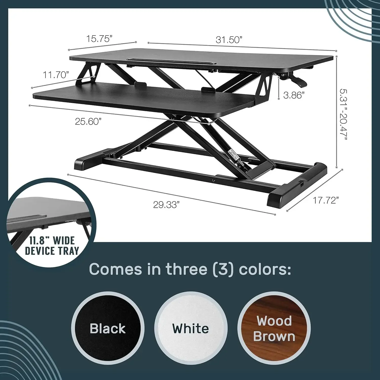 Standing Desk Converter - 32 Inch Adjustable Sit to Stand Up Desk Workstation, Particle Board, Dual Monitor Desk Rise