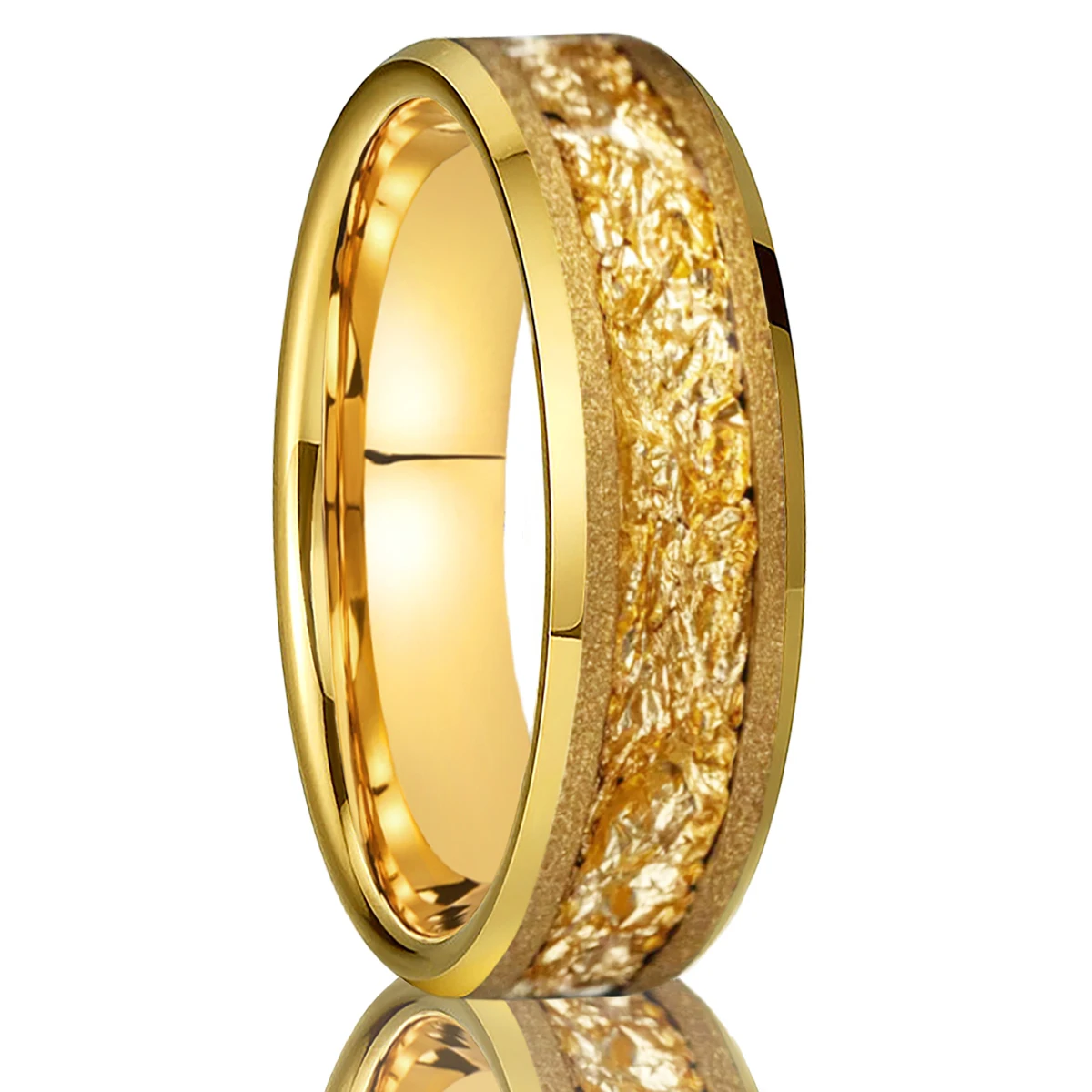 Golden Tungsten Carbide Ring 8mm/6mm Frosted Golden Leaf Men\'s Engagement Ring Novelty Style for Wedding Daily Wear