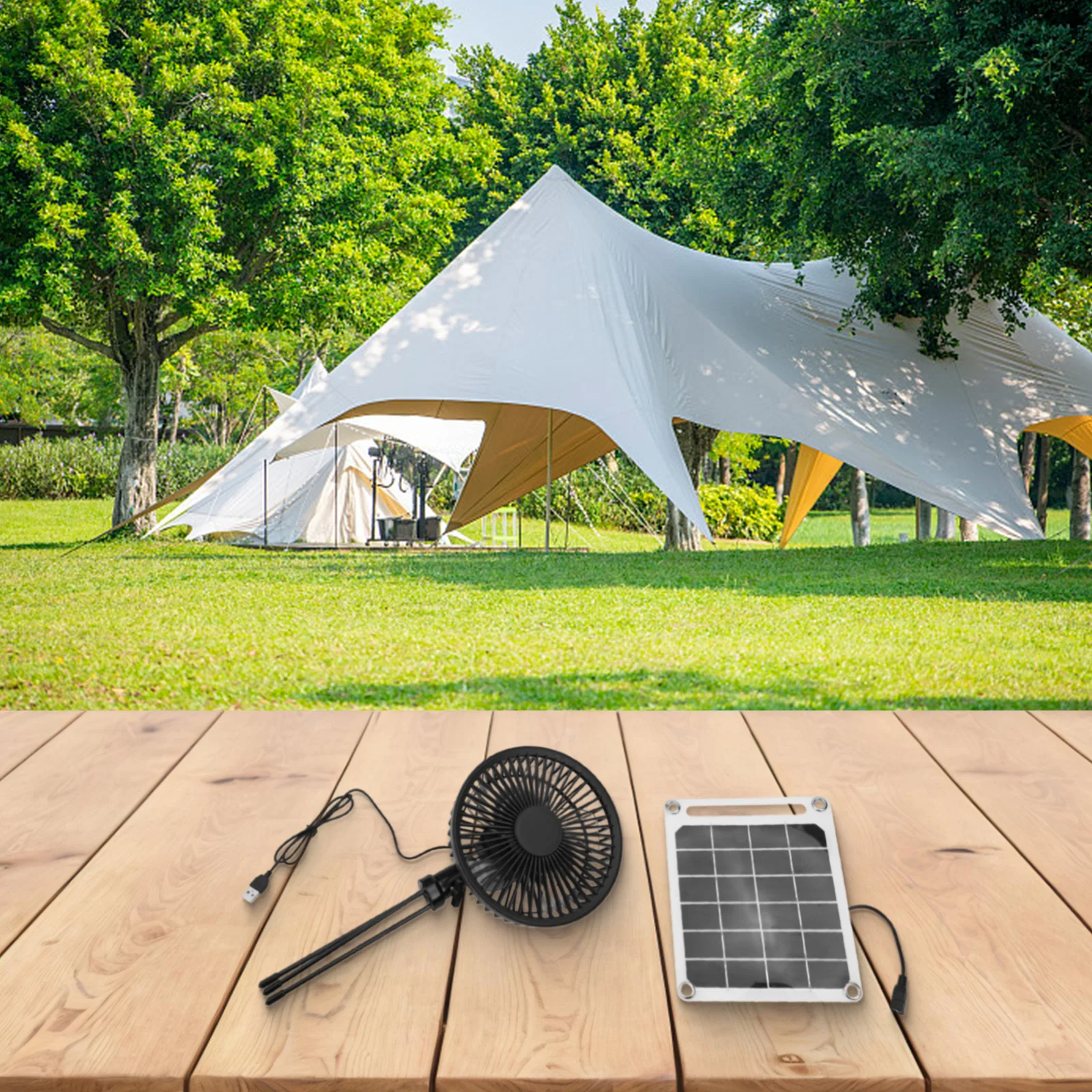 Solar Panel Fan Portable Camping Fan 20W USB Solar Panel Telescopic Bracket For Camping Hiking Picnics USB Desk Fan