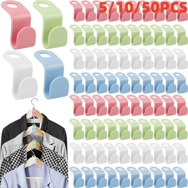 5~50Pcs Mini Clothes Hanger Connector Hook Cascading Plastic Wardrobe Coat Extendable Hanger Holder Space Saving For Closet Home