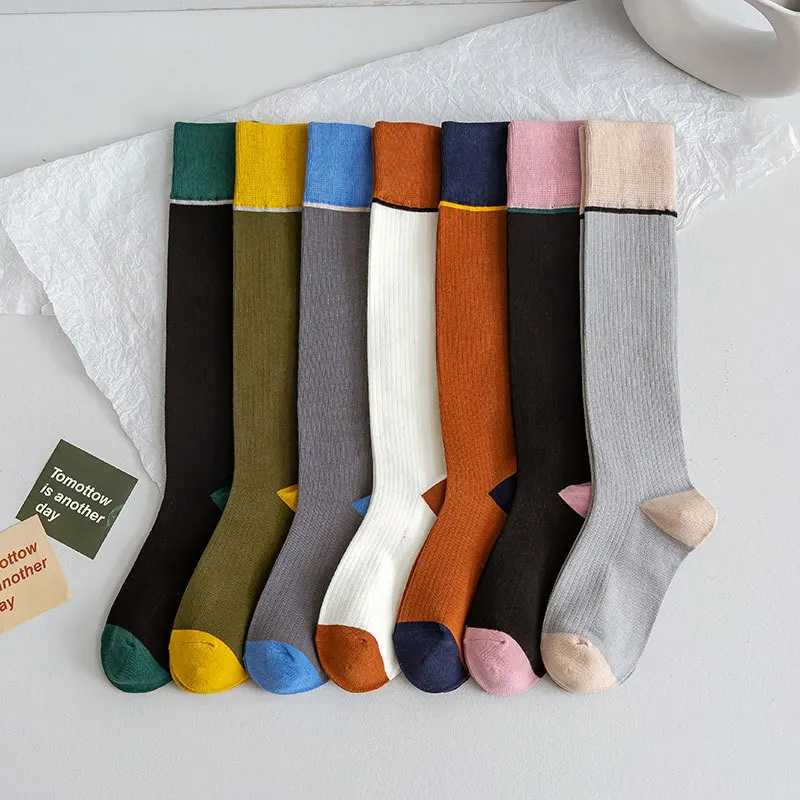 Autumn/winter new ins calf socks Day Color matching student jk knee socks cotton slimming women's long socks