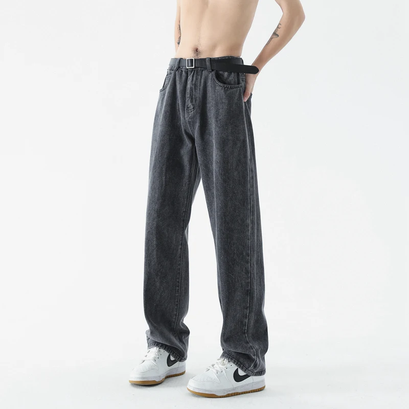 

Американские джинсовые джинсы с завышенной талией в стиле ретро, мужские свободные широкие брюки большого размера, модные прямые брюки, повседневные брюки для отдыха
