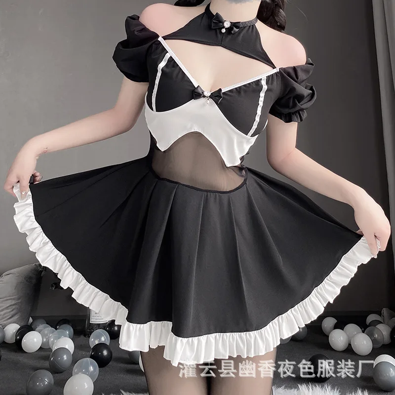 

Lin Linting See-through Pajamas Ladies New Spring and Summer One-Piece Nightdress V-neck Sexy Short Skirt Thin Homewear 2530