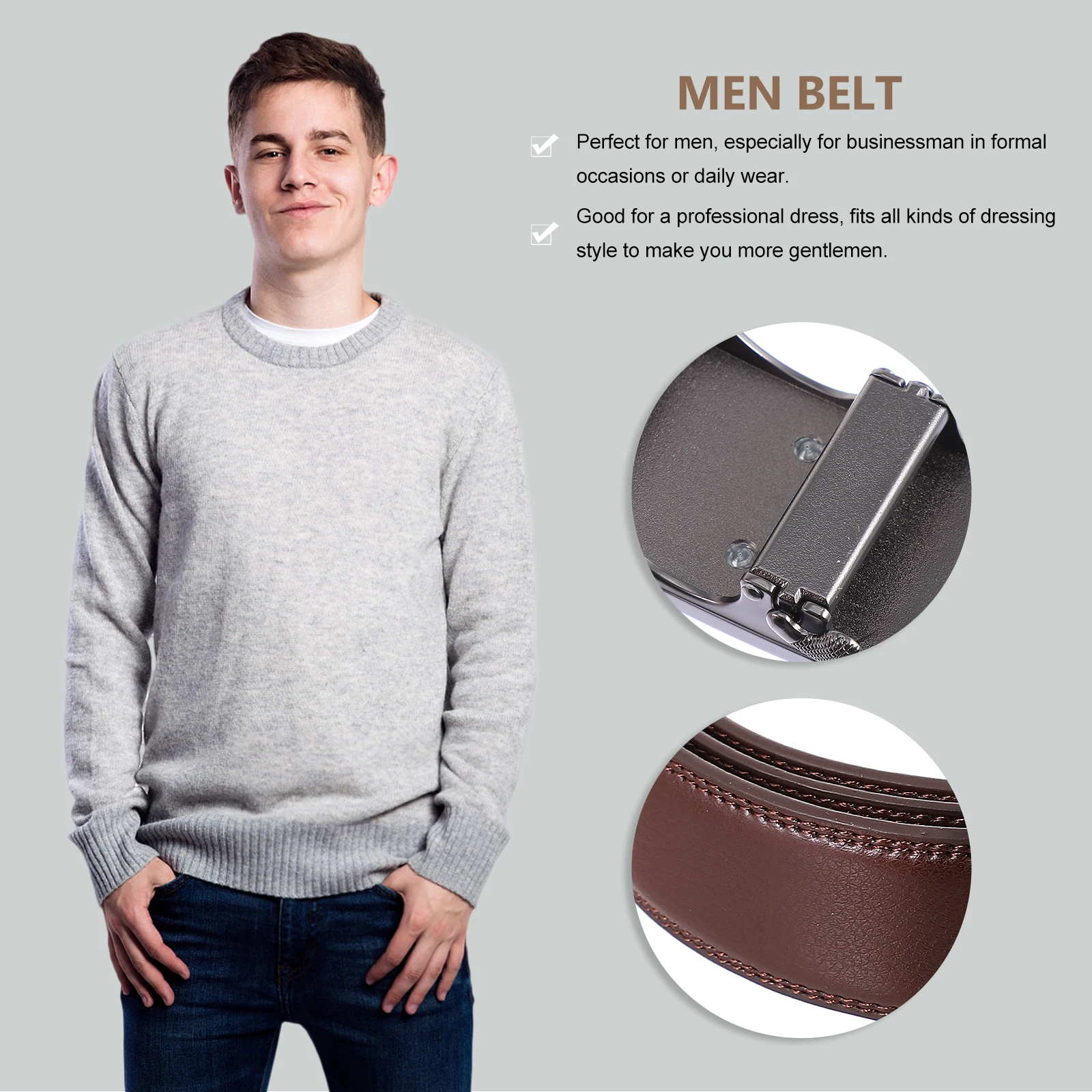 

1Pcs Men Belt Automatic Buckle Scratch Resistant Waist Strap Business Formal Gentlemen Waistband Durable Belt