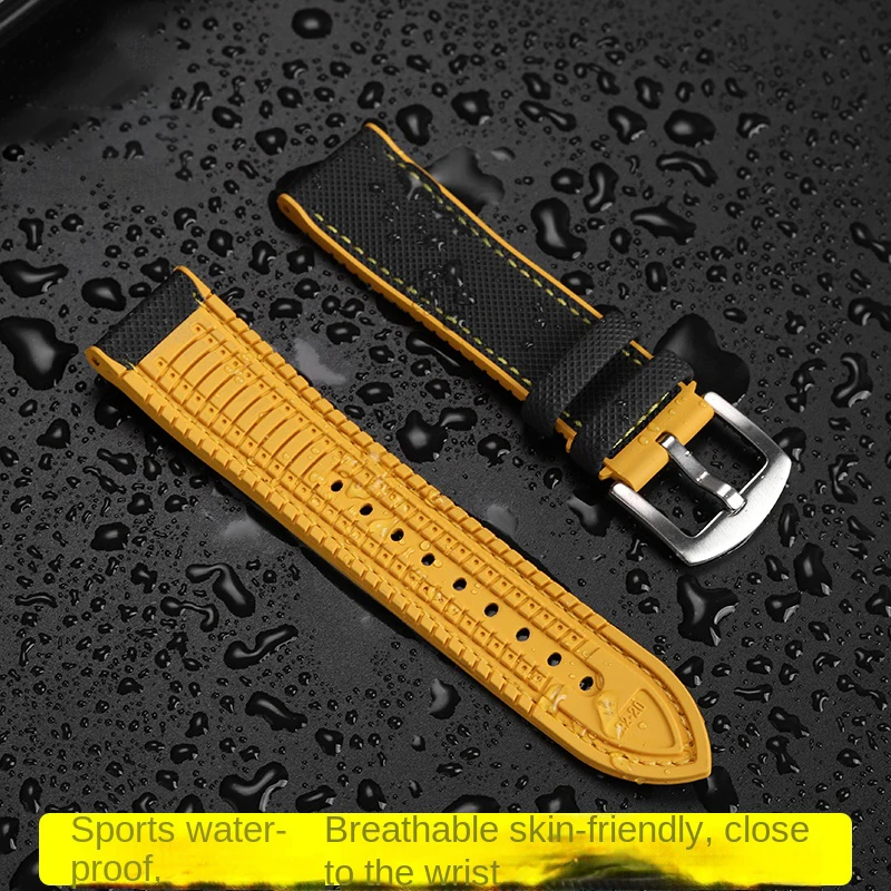 Pulsera de correa de goma de 21 mm para Omega 310 311 Speedmaster 311.92.44 Correa de reloj Dark Side of the Moon 310.92.44 Negro rojo amarillo