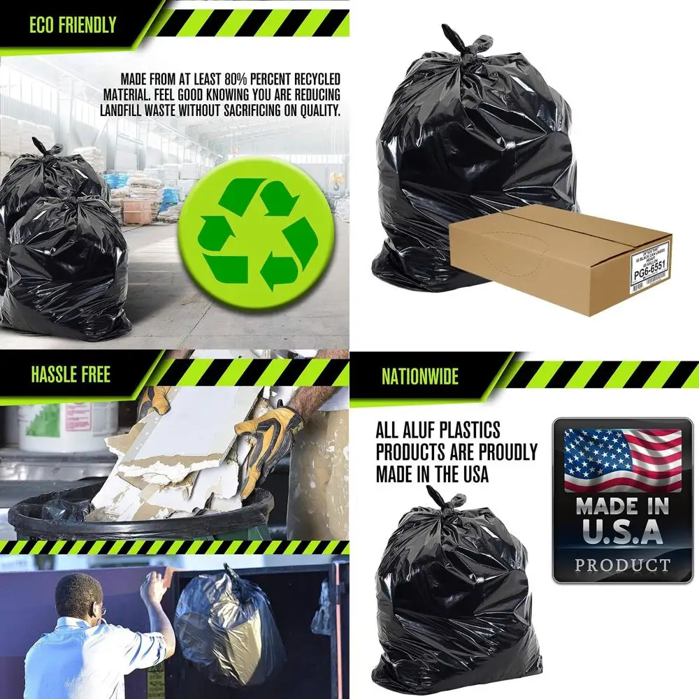 

65 Gal Thick 1.5 Mil Black Contractor Bags, 50x48, 50 Pack for Construction & Storage