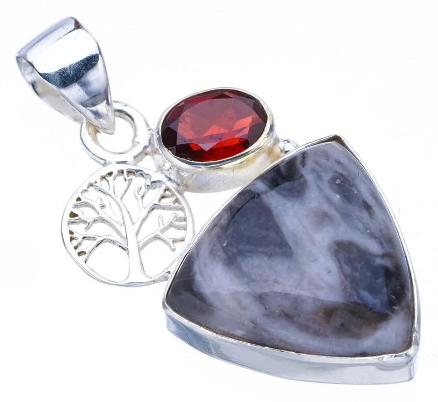 StarGems Pinolith Jasper Garnet TreeHandmade 925 Sterling Silver Pendant 1.5