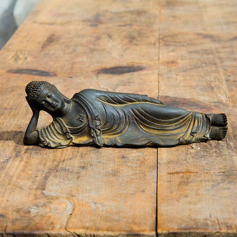 

Zen Reclining Buddha Sakyamuni Buddha Statue Ornaments Desktop Ornament Purely Handmade Crafts Desk Tea Table Art Figurine Decor