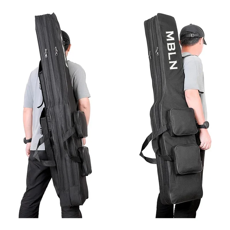 MBLN Brand,150cm/59in Foldable Fishing Rod Bag,Durable 600D Polyester,2-Layer Design with 4 Side Pockets, for Outdoor Fishing