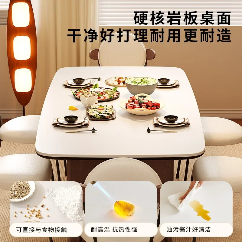 中世の黒クルミ材の岩板ダイニングテーブルと椅子の組み合わせ、新しいレトロな長方形の小さなアパート用ダイニングテーブル