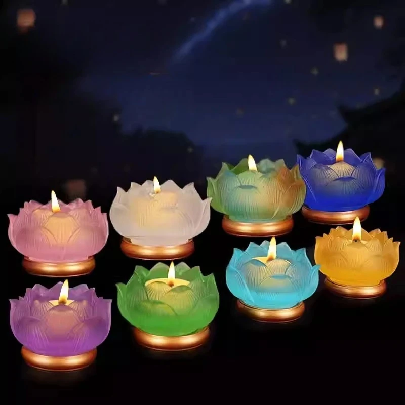 Lotus Glazed Pastry Oil Lamp Chinese Style Offering Eternal Lanterns Household Lotus Lantern in Buddha Hall Buddhist Utensils