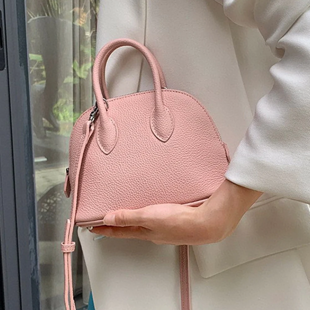 

2025 New Mini Shell Bag Bowling Bag Genuine Cowhide Leather High End Versatile Shoulder Crossbody Handheld Design Purse