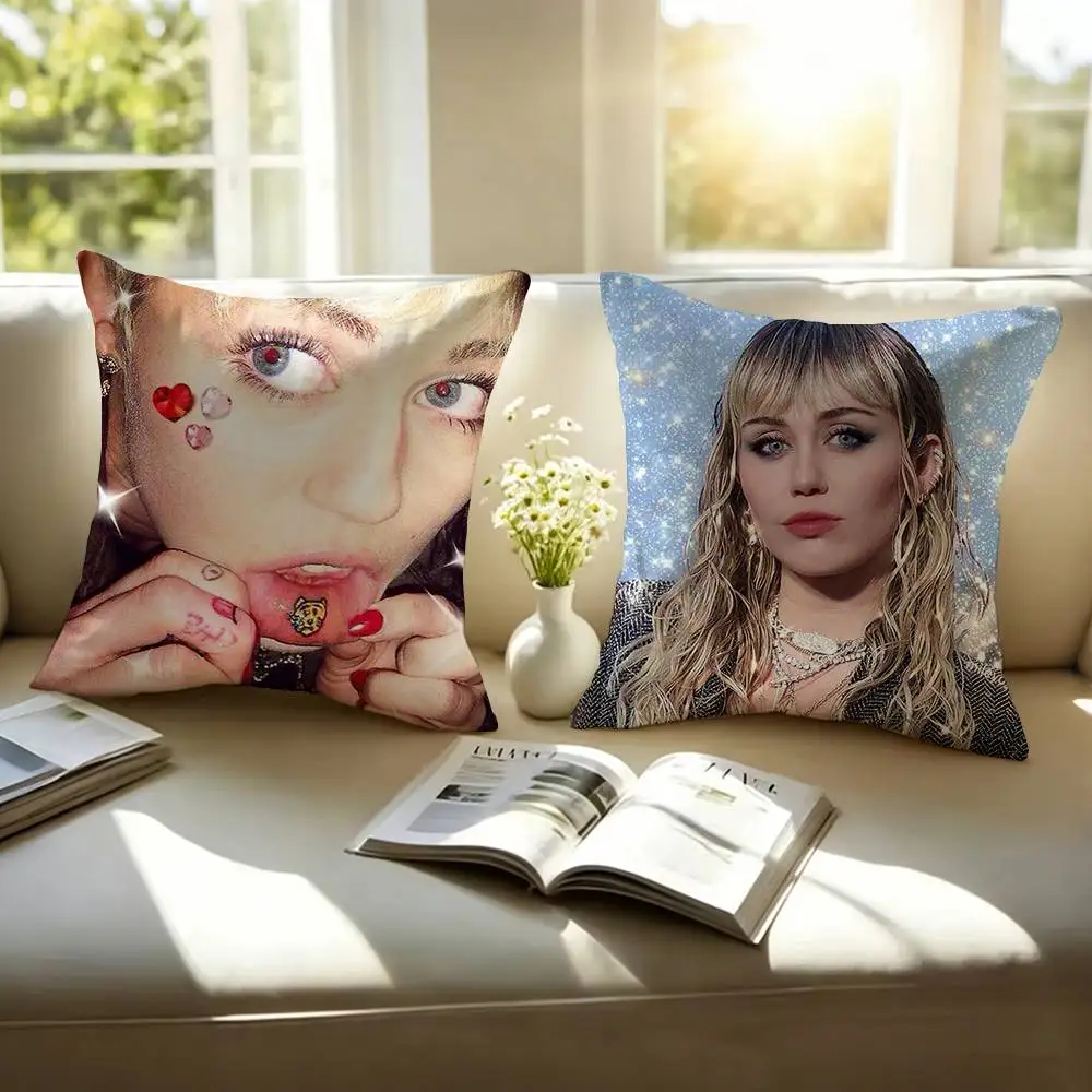 Hot Singer M-Miley C-Cyrus Pillow Case Square Double-Sided Sofa Cushion Cover Bedroom Bedside Pillow