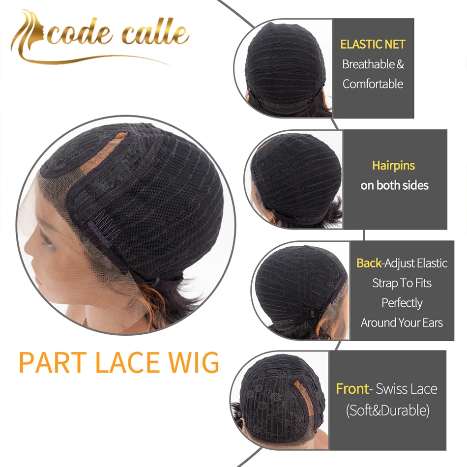 Perruque Brésilienne Naturelle avec Bonnet en Dentelle Transparente, Cheveux Courts et Lisses, Coupe Pixie, Partie T, Pre-Plucked, pour Femme