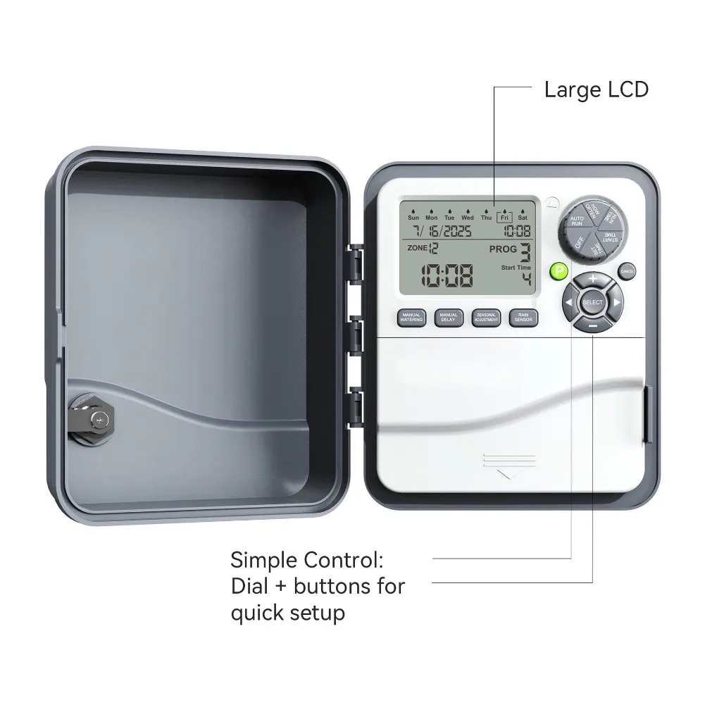 Efficient Water Usage Controller Indoor Outdoor Sprinkler 12 Zone Sprinkler Controller Large LCD Screen Display