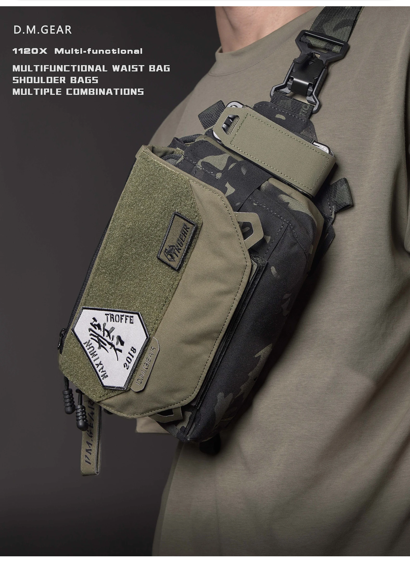 DMGear 1120x Bolsa tática multifuncional Acessórios de caça Equipamento de ombro para homens Molle Estrutura à prova d'água ao ar livre