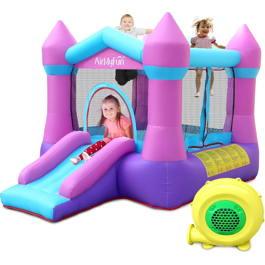 Pink Inflatable Toddler Bounce House with Blower, Indoor/Outdoor Jumping Castle for Kids 3-8, Inflatable Bouncy House with Slide