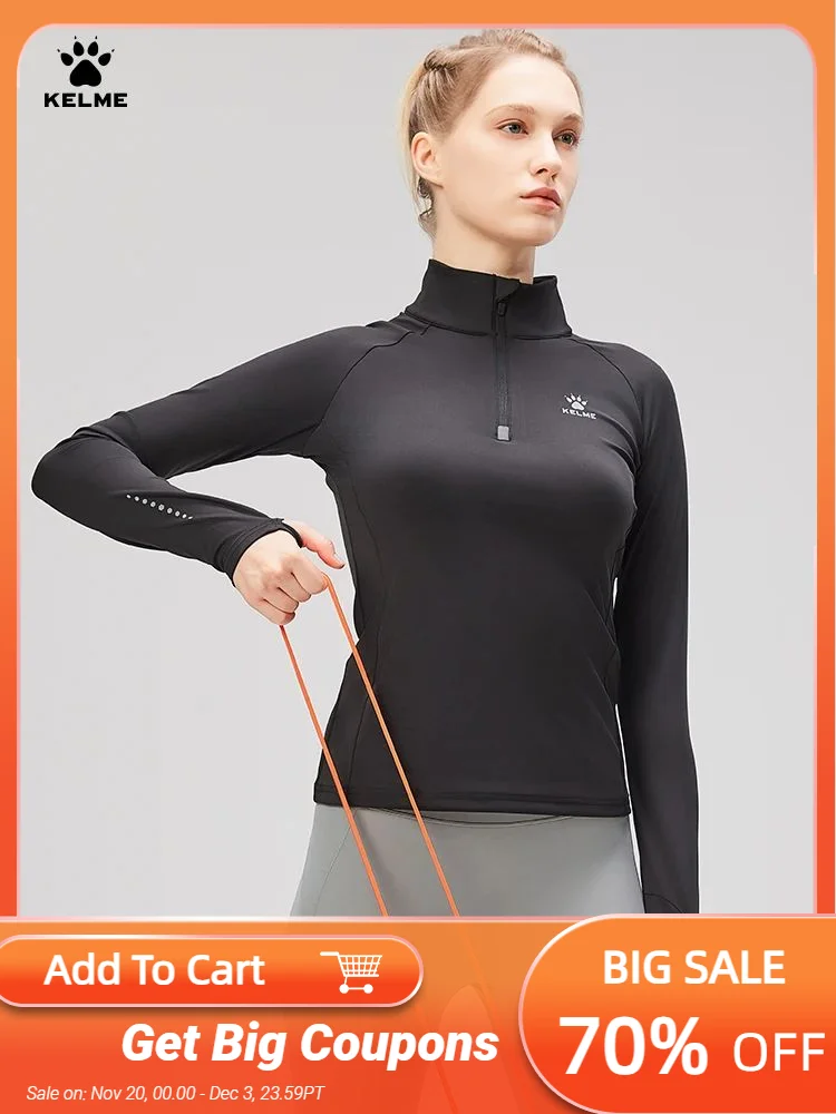 

Kelme Women's Long Sleeved Semi Zippered Running Top And Fitness Yoga Suit With Quick Drying Clothes