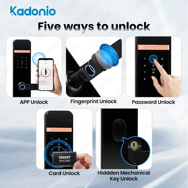 Kadonio Biometric Finger Print Doorlock Aluminum Alloy Keyless Password BLE Tuya  Lock APP Smart Locks