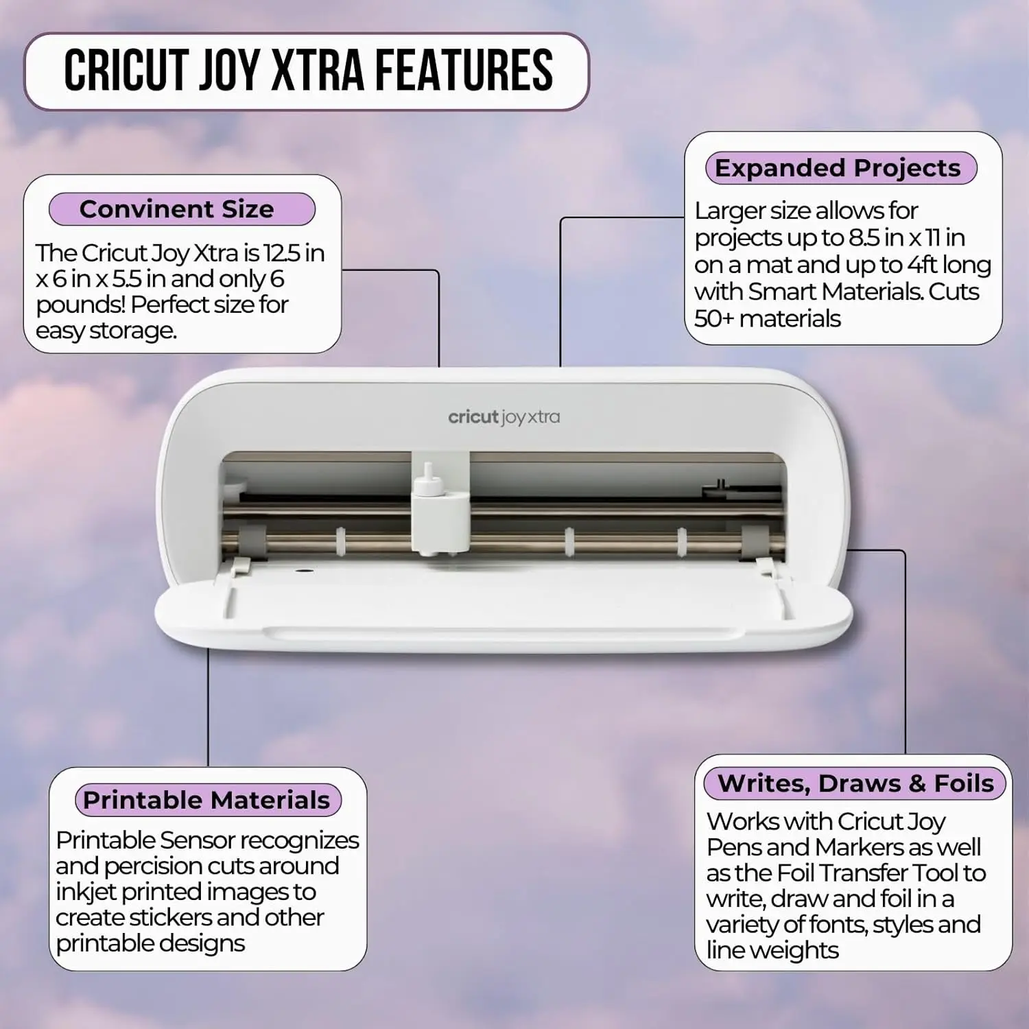 Joy Xtra Machine with EasyPress Mini and Iron-On Materials Bundle - Beginner Cutting Machine and Heat Press Iron Combo Kit with