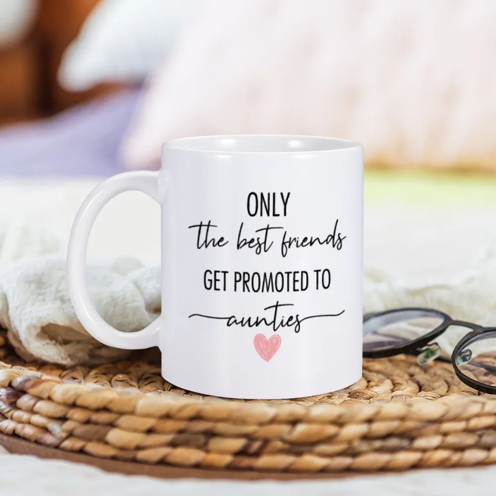 Promoted To Auntie Coffee Mug New Baby Announcement Home Ceramic Milk Cup Perfect Pregnancy Reveal Gift for Best Friends Besties