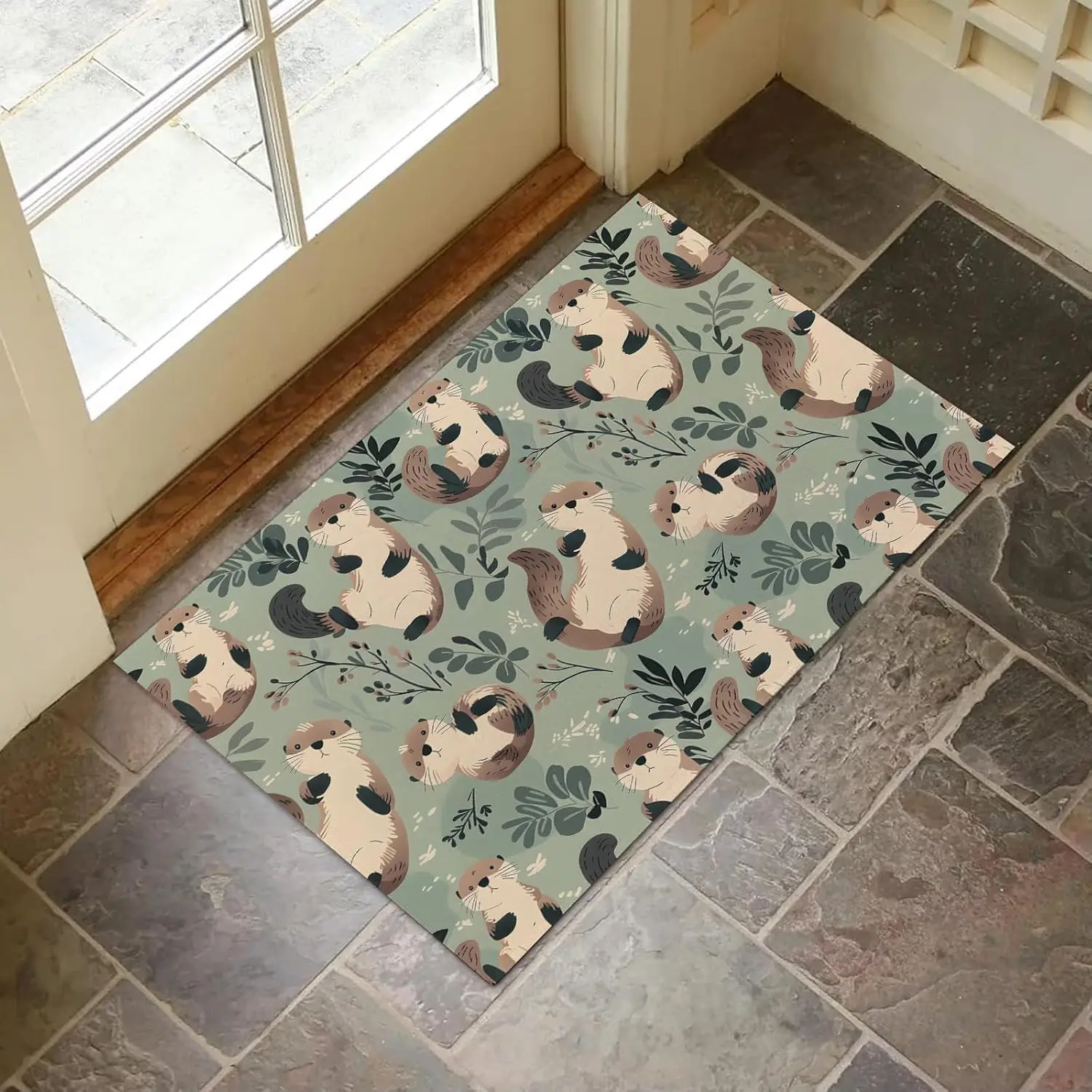 

Коврик для внутренней двери с рисунком выдры для прихожей, дюймовый, милый напольный коврик с лесными животными для домашнего декора, нескользящий коврик для коврика